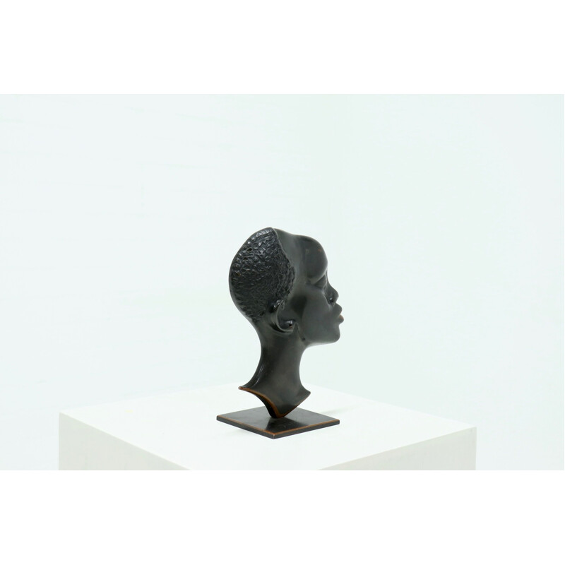 Modernistische Vintage-Skulptur einer afrikanischen Frau aus massiver Bronze, 1950