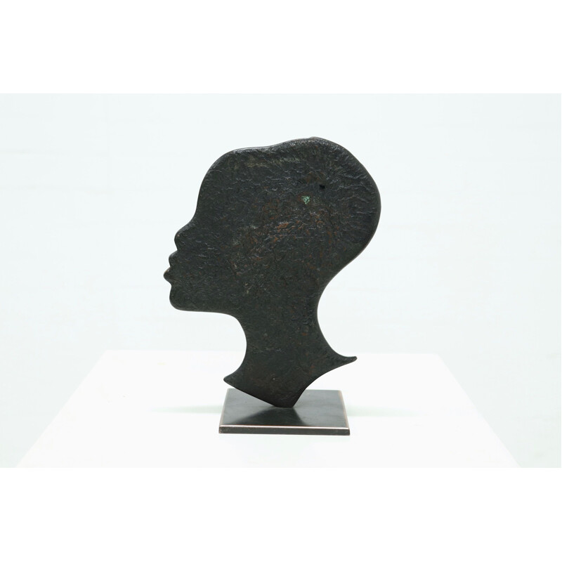 Modernist vintage solid bronze sculpture African woman, 1950s