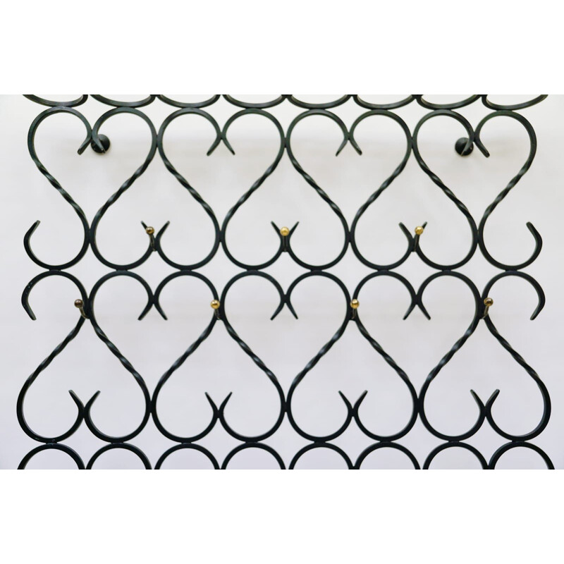 French vintage hand-forged wrought iron wall coat rack, 1960s