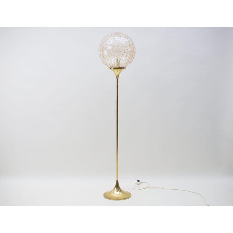 Vintage gold floor lamp with glass shade, 1970