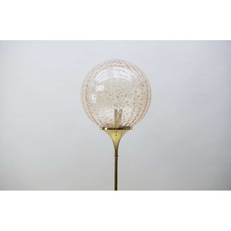 Lampadaire vintage en or avec abat-jour en verre, 1970