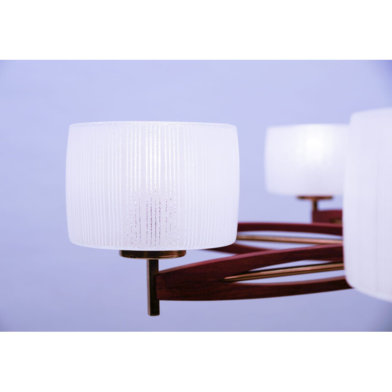 Lampada a sospensione vintage in vetro e ottone di Uno e Östen Kristiansson per Luxus, Svezia 1960