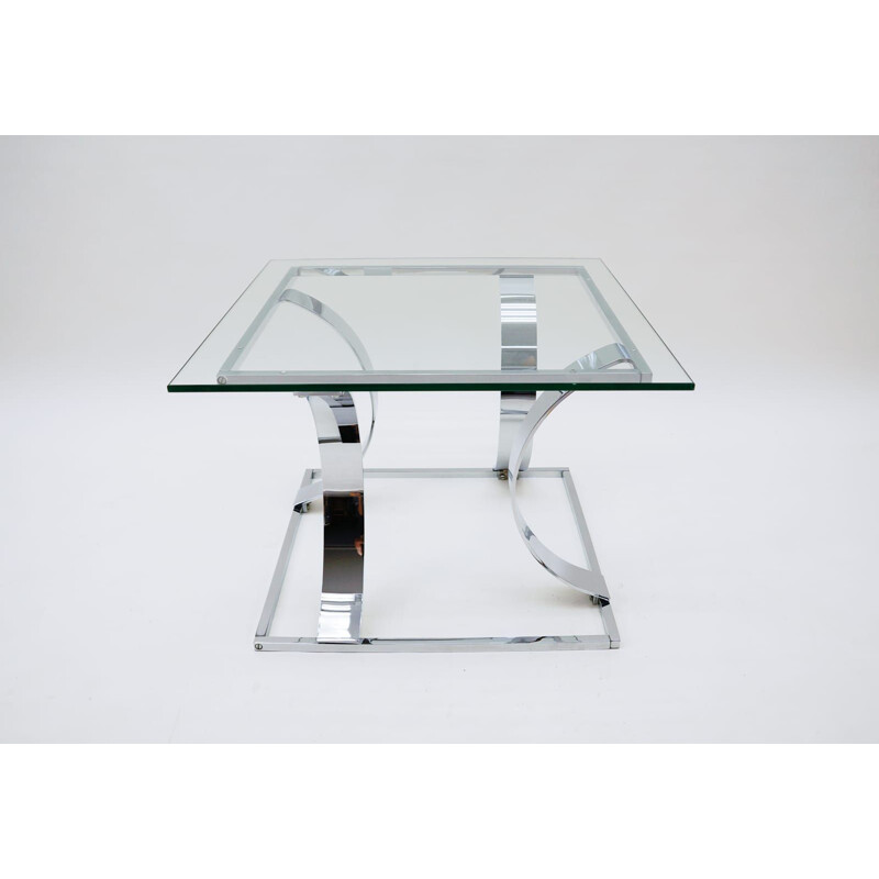 Square chrome-plated vintage coffee table, Italy 1970