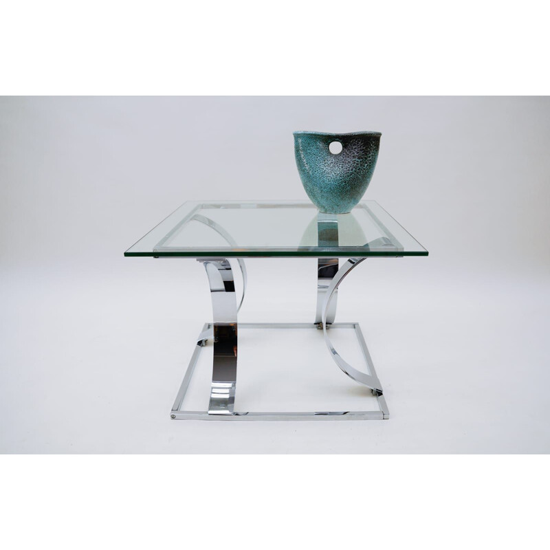 Square chrome-plated vintage coffee table, Italy 1970