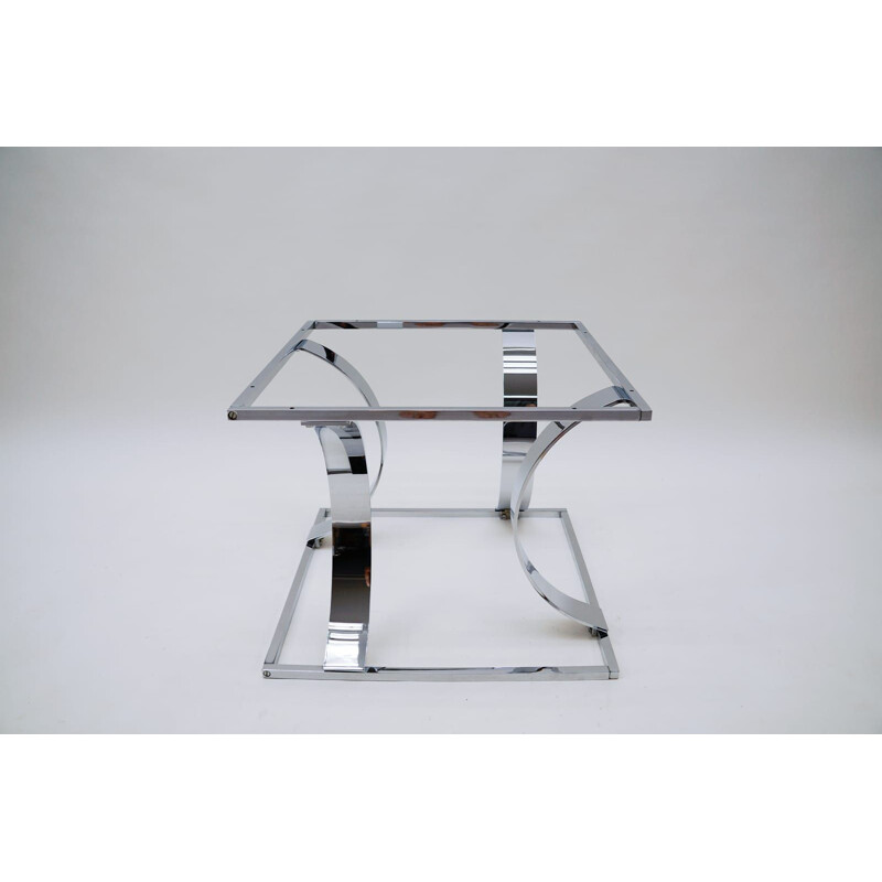 Square chrome-plated vintage coffee table, Italy 1970