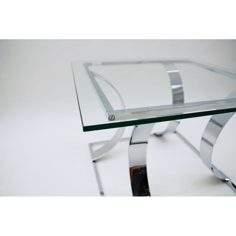 Square chrome-plated vintage coffee table, Italy 1970