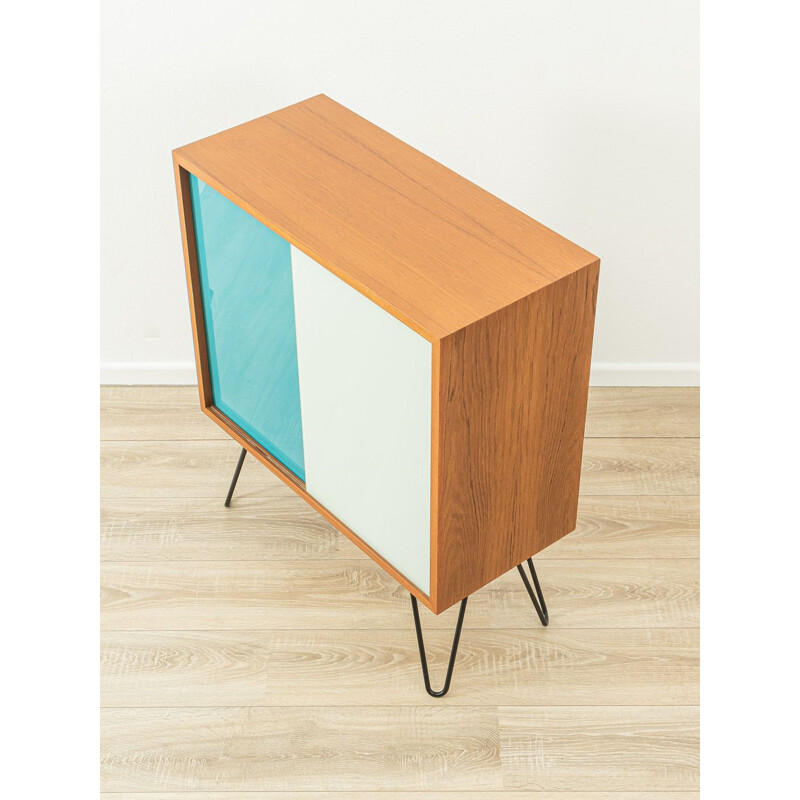 Vintage highboard with two colored glass sliding doors by Oldenburger Möbelwerkstätten, Germany 1950s