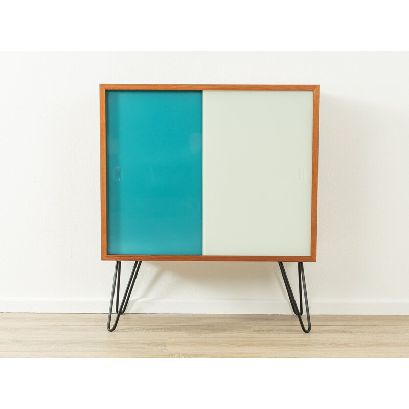 Vintage highboard with two colored glass sliding doors by Oldenburger Möbelwerkstätten, Germany 1950s