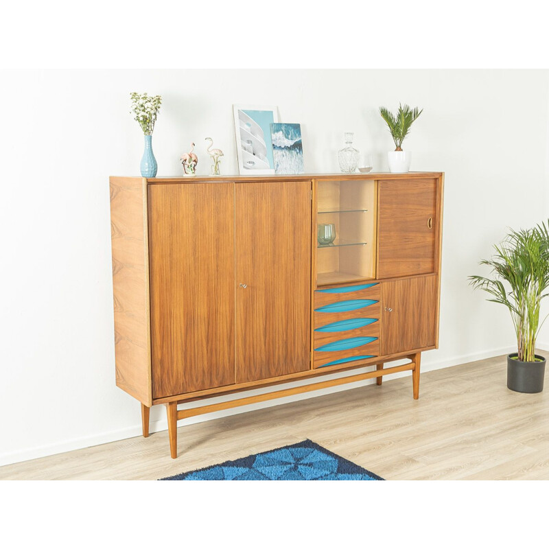Vintage walnut highboard with a sliding glass door, Germany 1960s