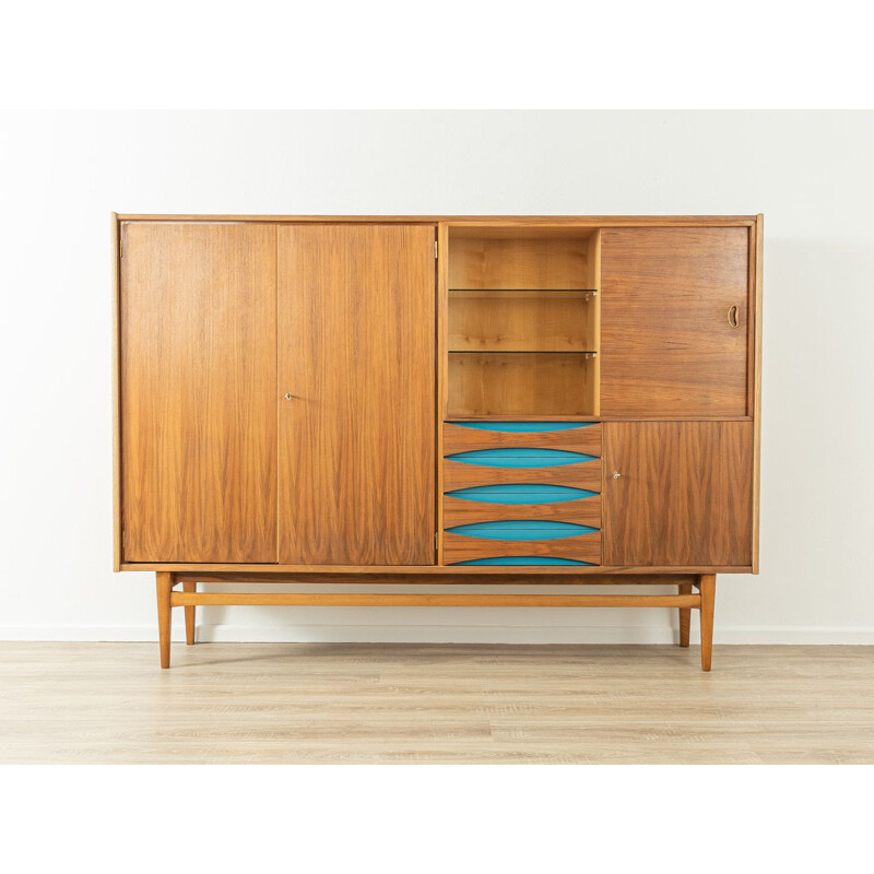Vintage walnut highboard with a sliding glass door, Germany 1960s