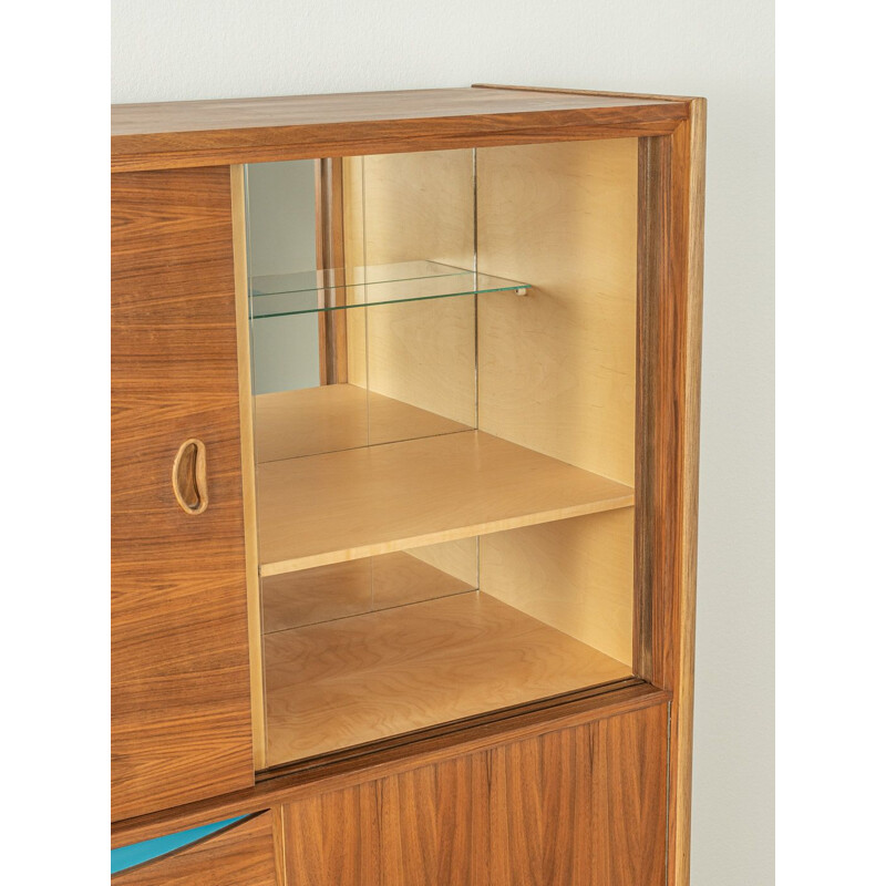 Vintage walnut highboard with a sliding glass door, Germany 1960s