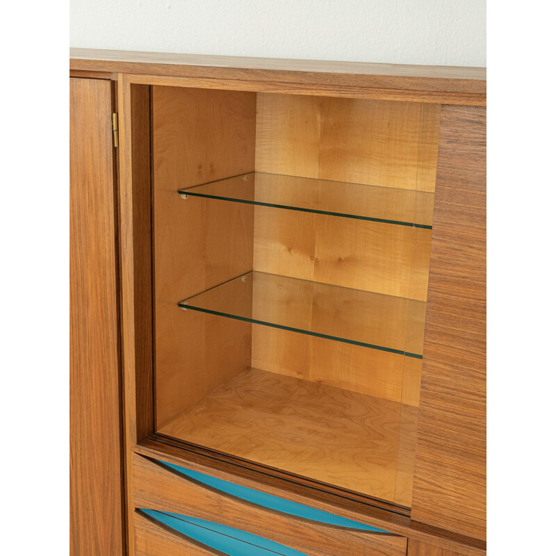 Vintage walnut highboard with a sliding glass door, Germany 1960s