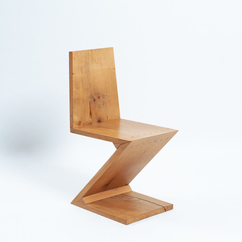 Chaise vintage zig zag en bois de chêne par Gerrit Rietveld, 1970