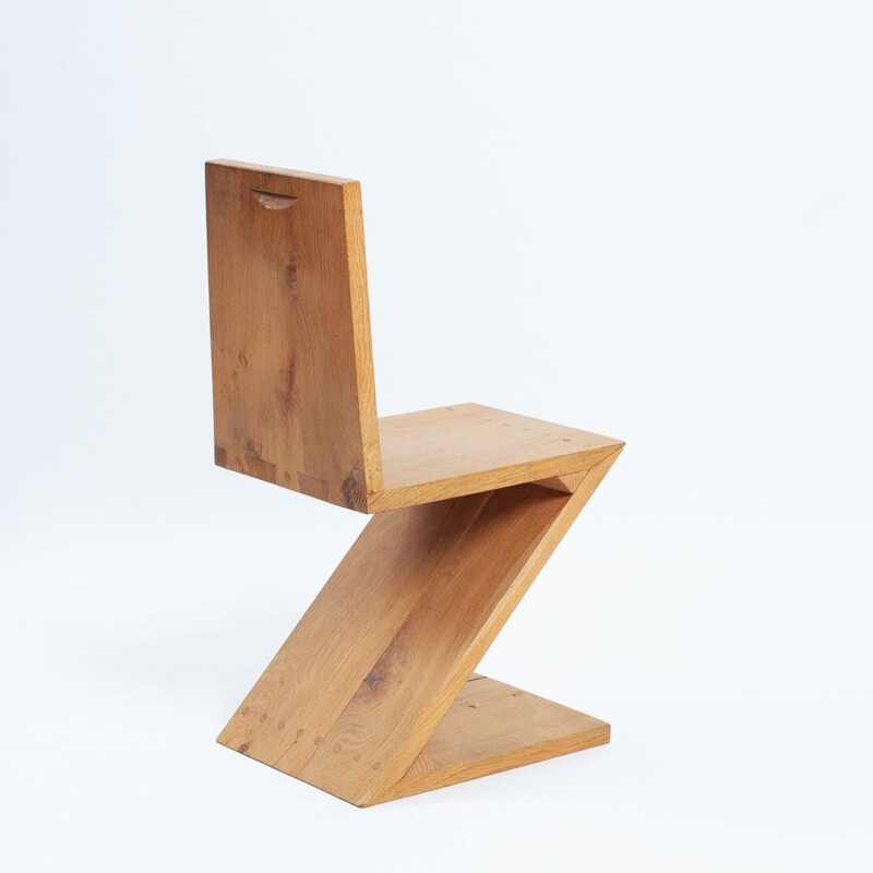 Chaise vintage zig zag en bois de chêne par Gerrit Rietveld, 1970