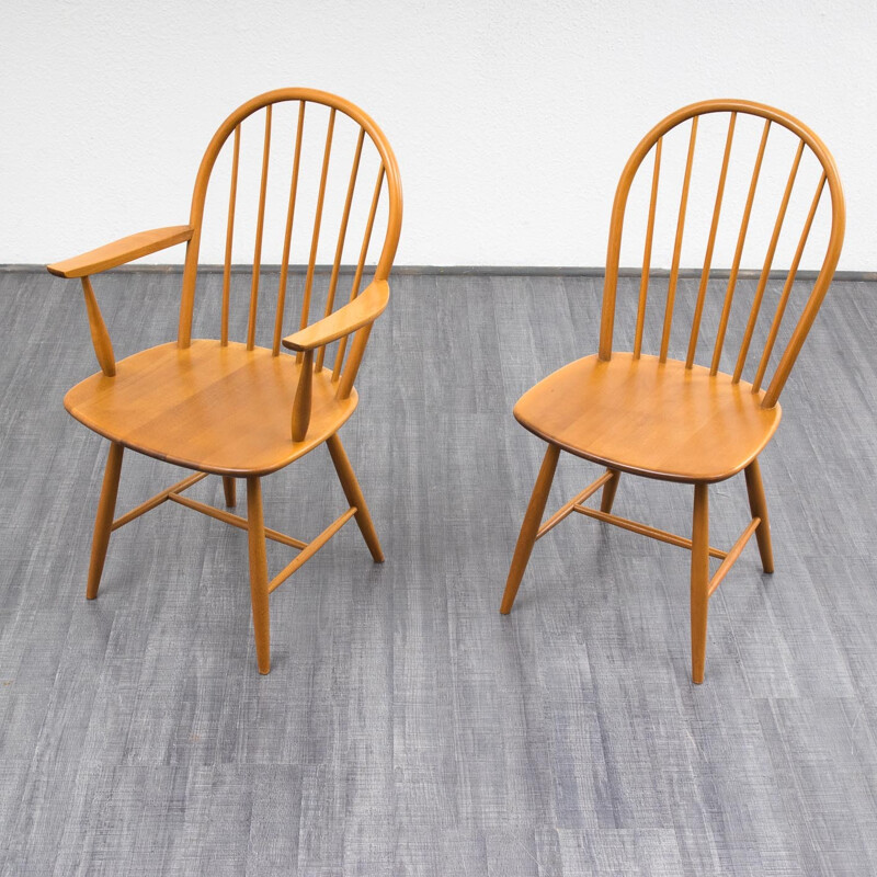 Suite de 4 chaises à repas en hêtre - années 60