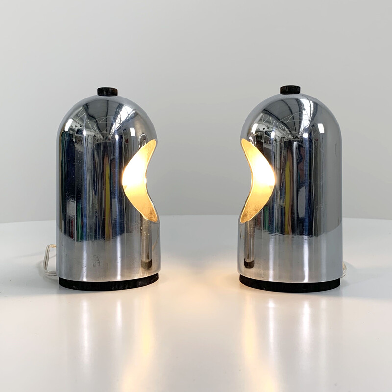 Pair of vintage chromed Selene table lamps by Abm, 1960s