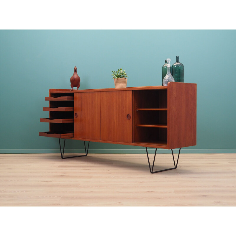 Vintage teak sideboard with sliding doors, Denmark 1970s