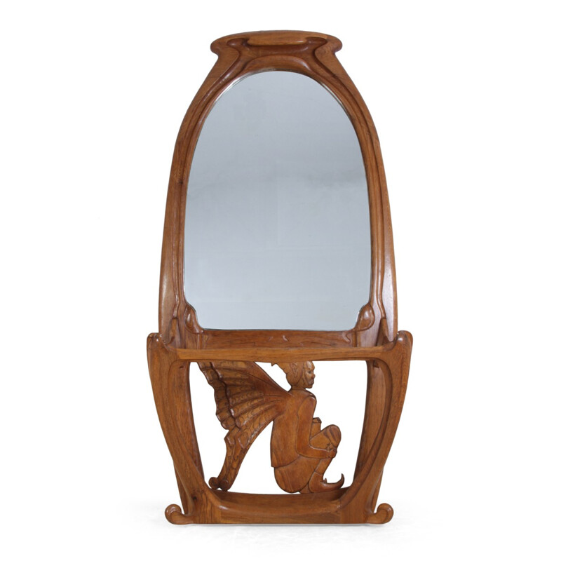 Beveled mirror Hall Stand in oak - 1960s