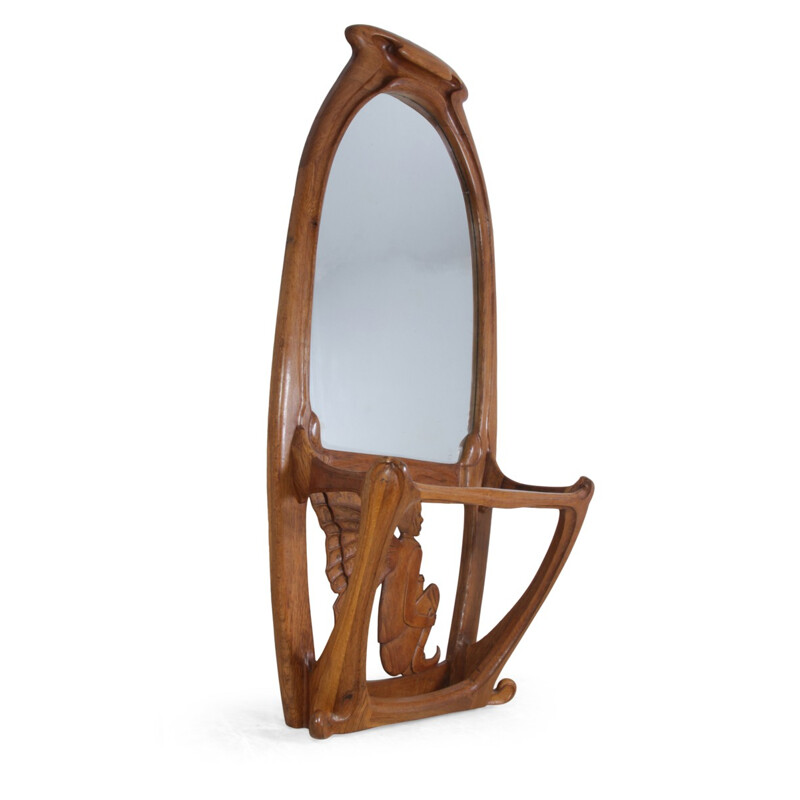 Miroir biseauté en chêne - 1960