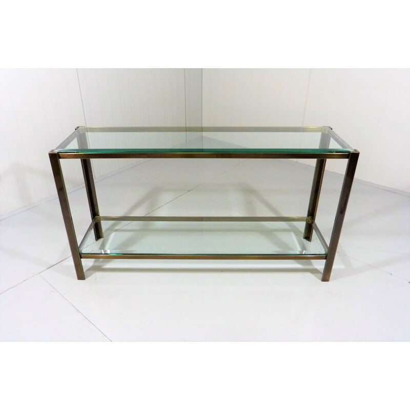 Table console vintage en bronze massif et verre, 1970