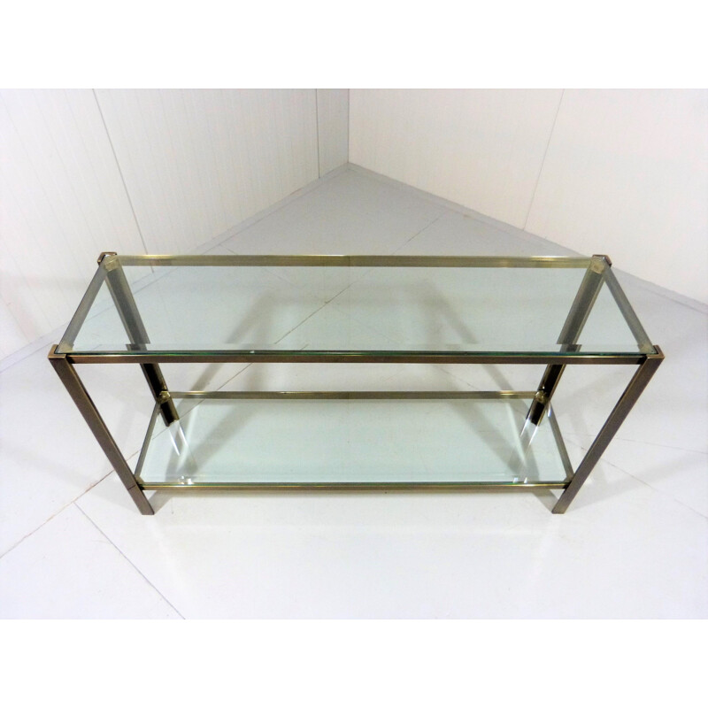 Solid bronze & glass vintage console table, 1970s