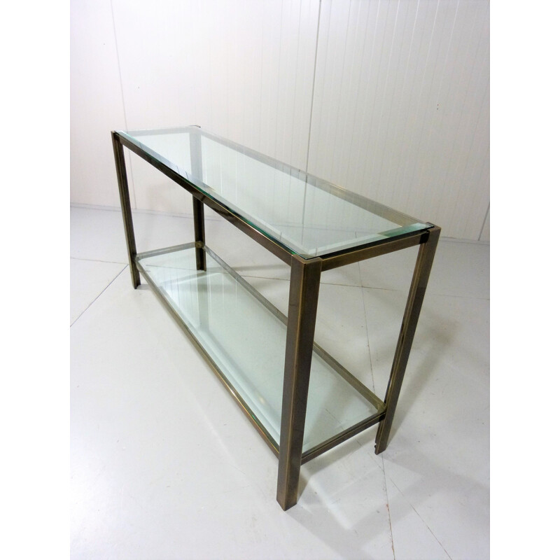 Solid bronze & glass vintage console table, 1970s