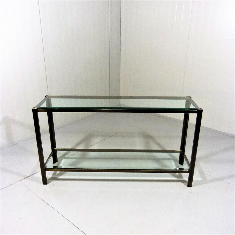 Solid bronze & glass vintage console table, 1970s