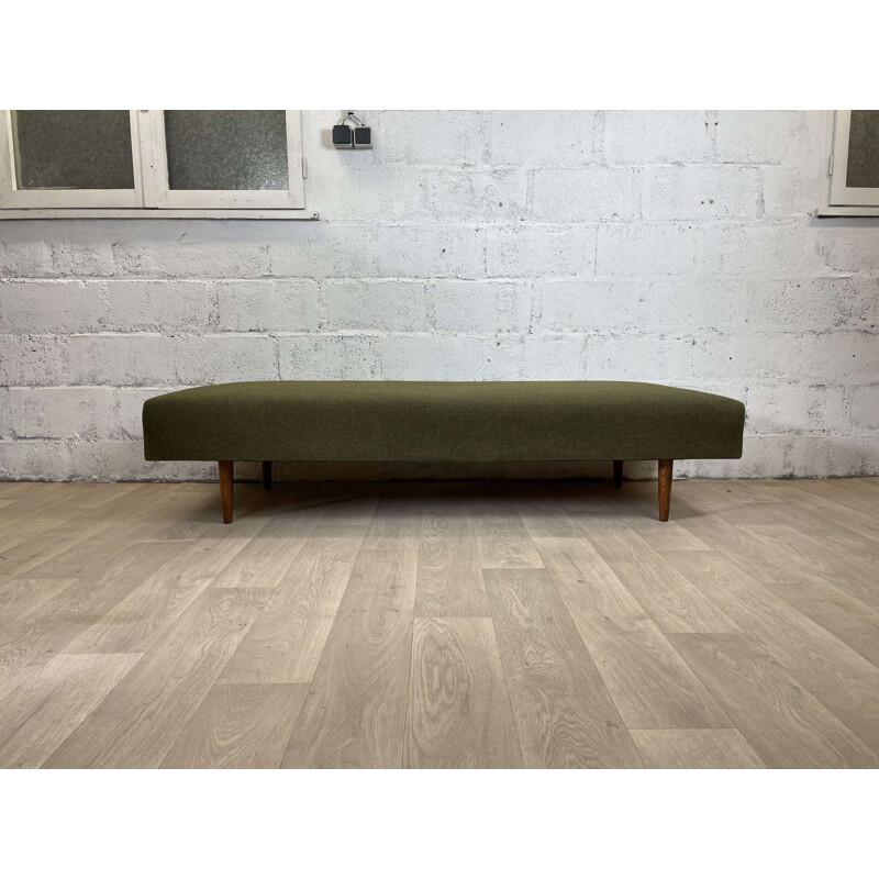 Scandinavian vintage dark green sofa with teak legs, 1960