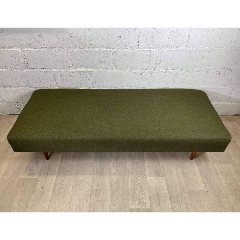 Scandinavian vintage dark green sofa with teak legs, 1960