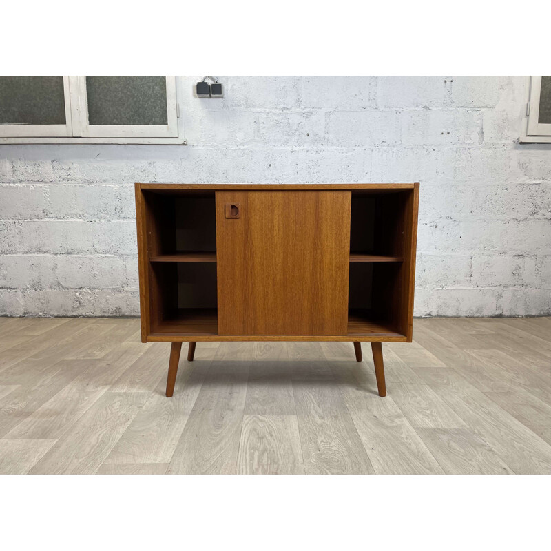 Scandinavian vintage teak highboard with 2 sliding doors, 1960