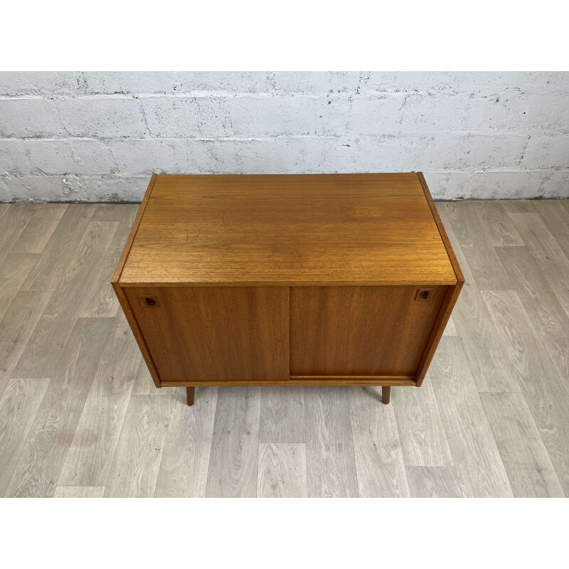 Scandinavian vintage teak highboard with 2 sliding doors, 1960