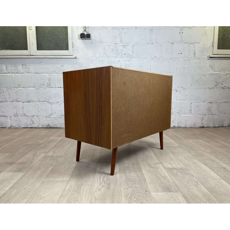 Scandinavian vintage teak highboard with 2 sliding doors, 1960