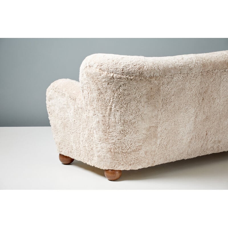 Vintage sheepskin sofa by Marta Blomstedt, Finland 1940s