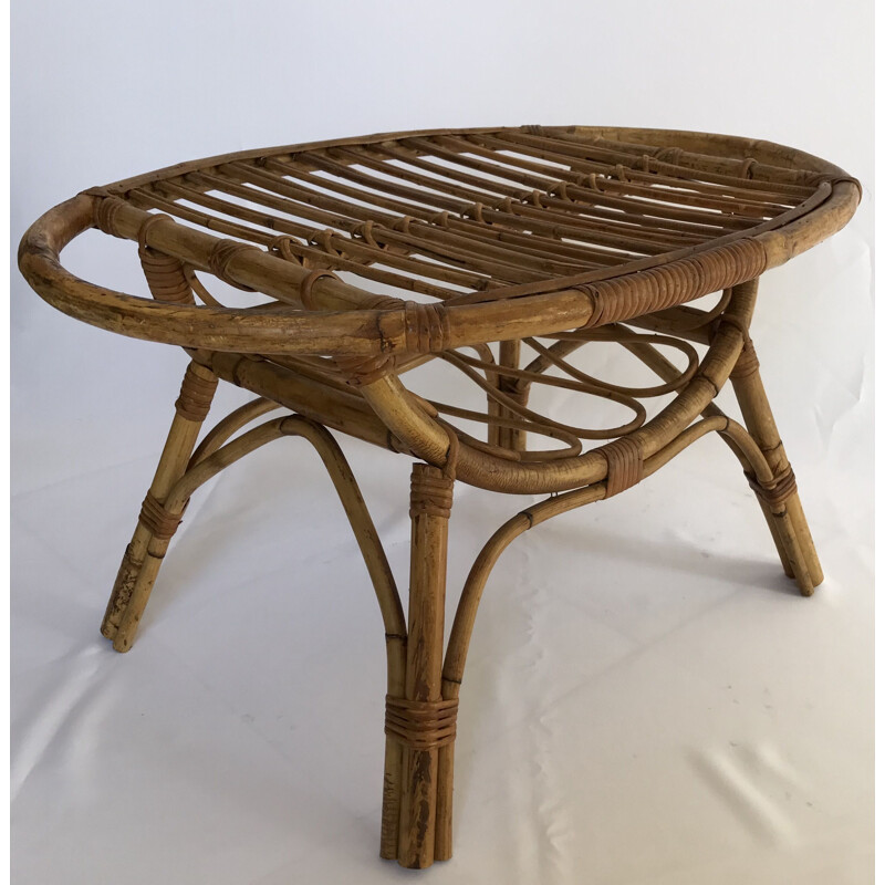 Vintage ovale rotan salontafel, Italië 1950