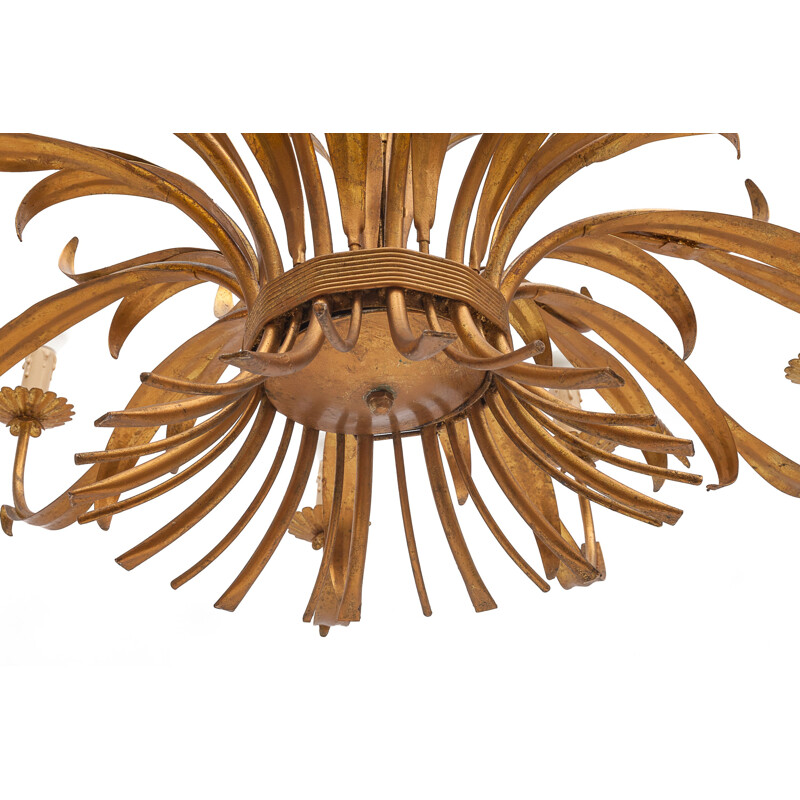 Vintage 12-light sheaf of wheat chandelier in gilded metal, Italy 1960