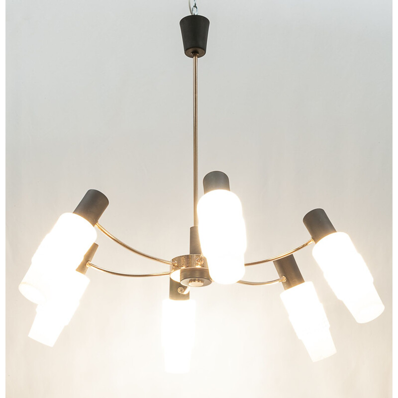 Lampadario d'epoca a 6 luci in ottone della Maison Arlus, 1960