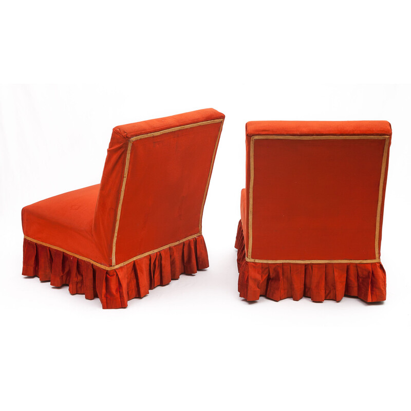Paar vintage chilirode fluwelen fauteuils, 1950