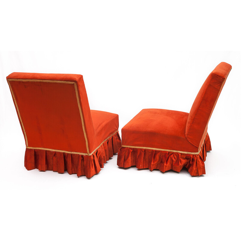 Pareja de sillones de terciopelo rojo chilli vintage, 1950