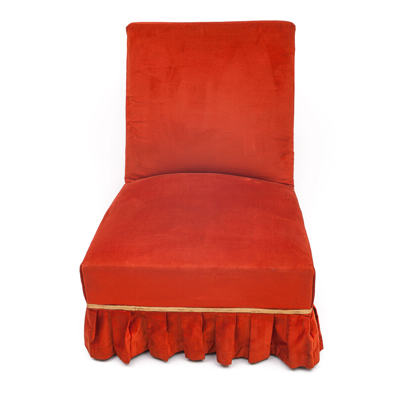 Pareja de sillones de terciopelo rojo chilli vintage, 1950