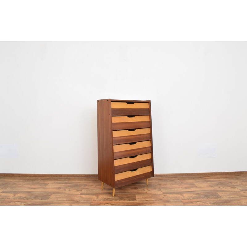 Mid-century German beechwood and walnut chest of drawers, 1960s