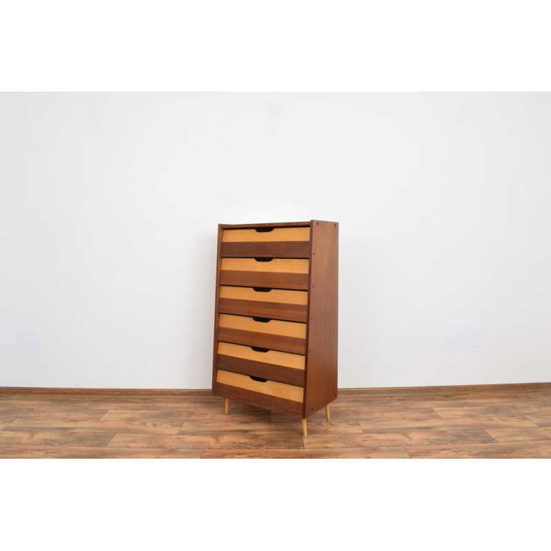 Mid-century German beechwood and walnut chest of drawers, 1960s