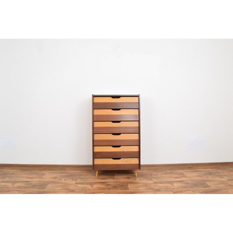 Mid-century German beechwood and walnut chest of drawers, 1960s