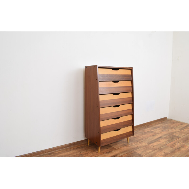 Mid-century German beechwood and walnut chest of drawers, 1960s