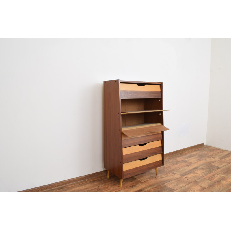 Mid-century German beechwood and walnut chest of drawers, 1960s