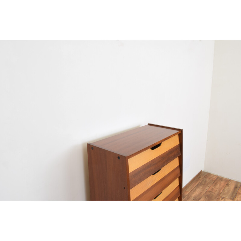 Mid-century German beechwood and walnut chest of drawers, 1960s