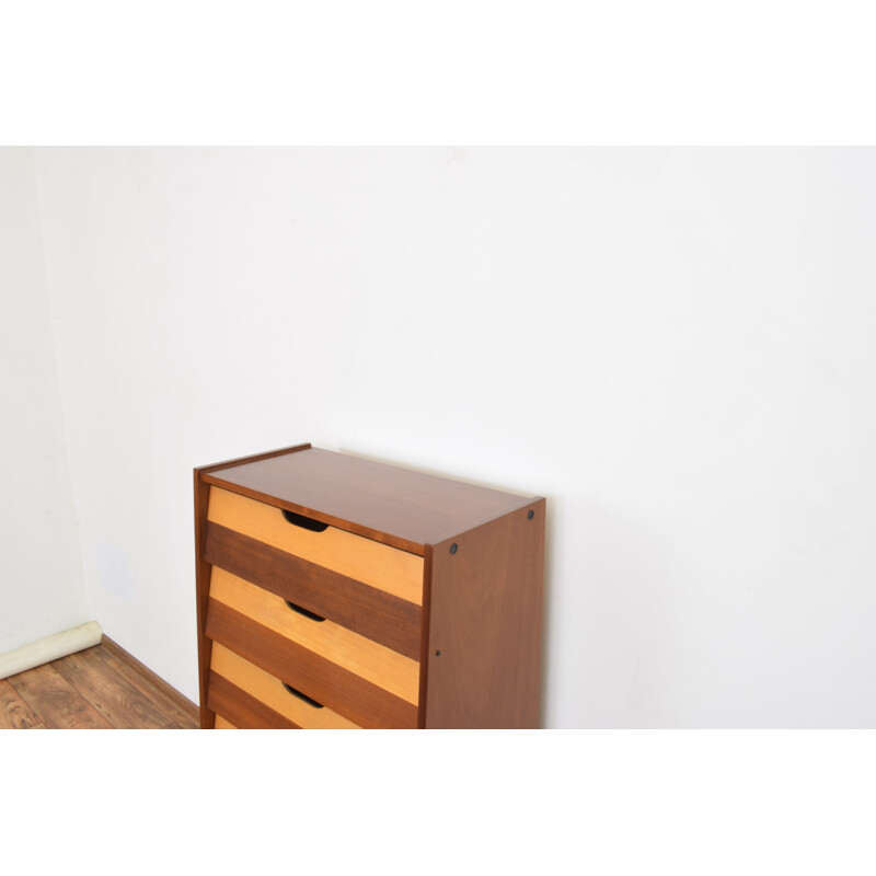 Mid-century German beechwood and walnut chest of drawers, 1960s