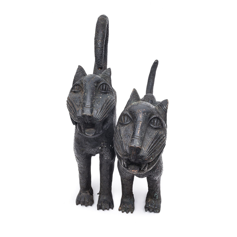 Paar oude bronzen luipaarden Royal Benin
