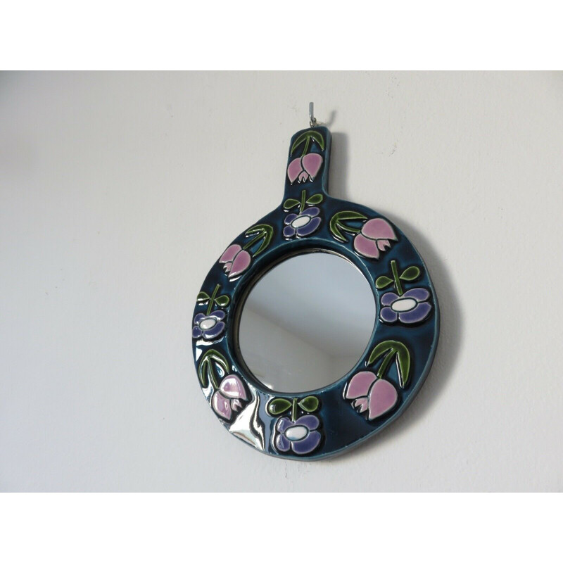 Vintage ceramic wall mirror by Mithé Espelt, 1960