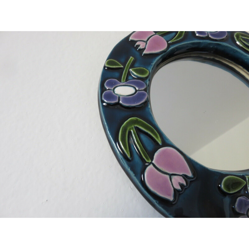 Vintage ceramic wall mirror by Mithé Espelt, 1960