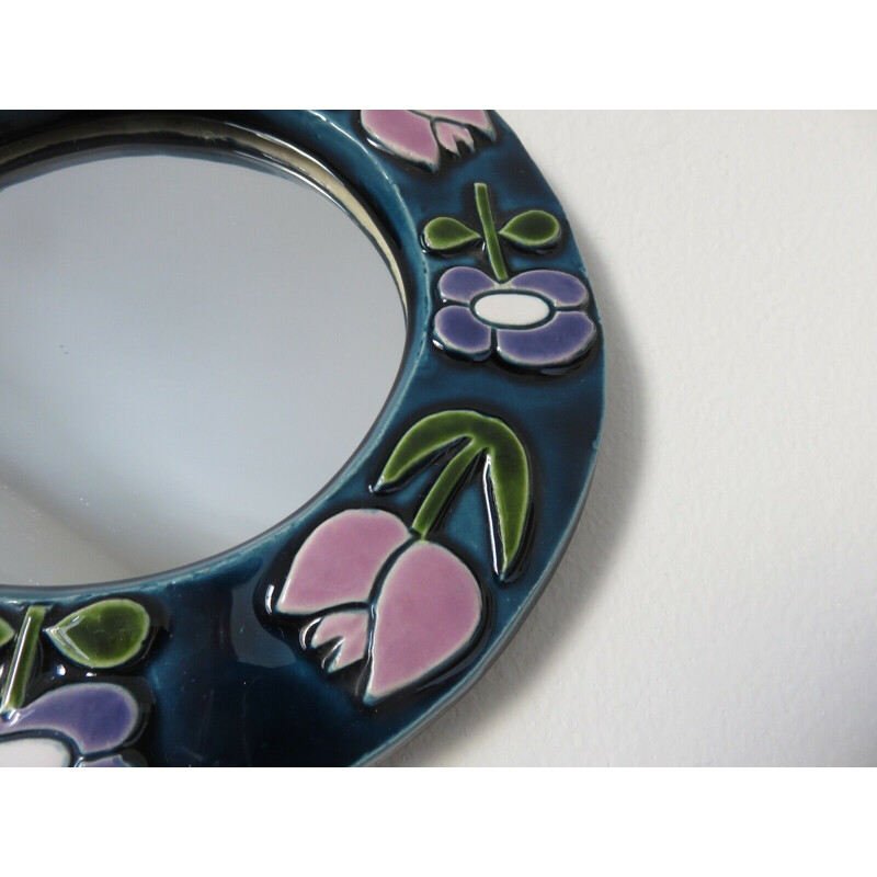 Vintage ceramic wall mirror by Mithé Espelt, 1960